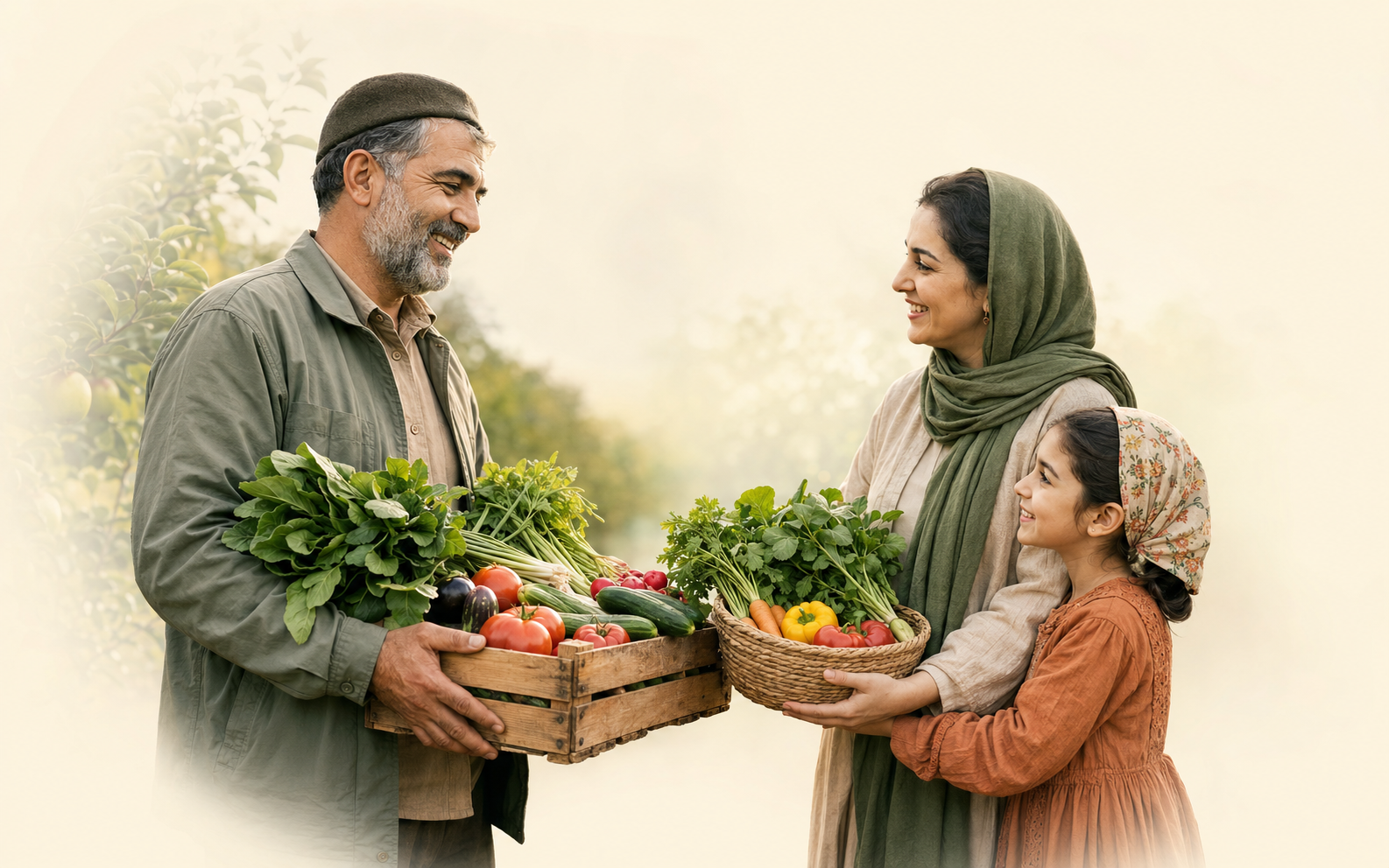 کشاورز ایرانی و خانوادهای که سبد محصول سالم دریافت میکنند